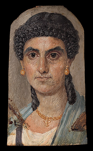 A Woman wearing a Blue Mantle, ca. 61 CE (Egypt)